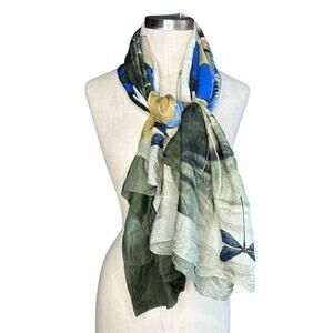 CONTRO FIGURA MARGARET O'LEARY Green‎ Blue Butterfly Large Silk Scarf Rectangle